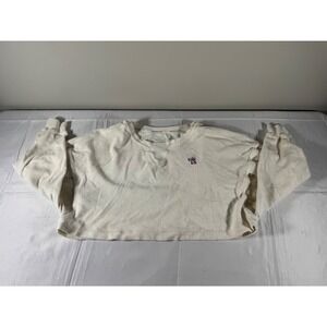 Magnlens Women Cream Terry Cloth Cropped Sweatshirt Palm Tree Size M $125 Retail